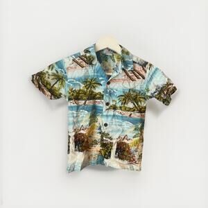 RJC Blue Hawaiian Button Shirt Toddler Boys-Made in Hawaii- Floral Island Size 4